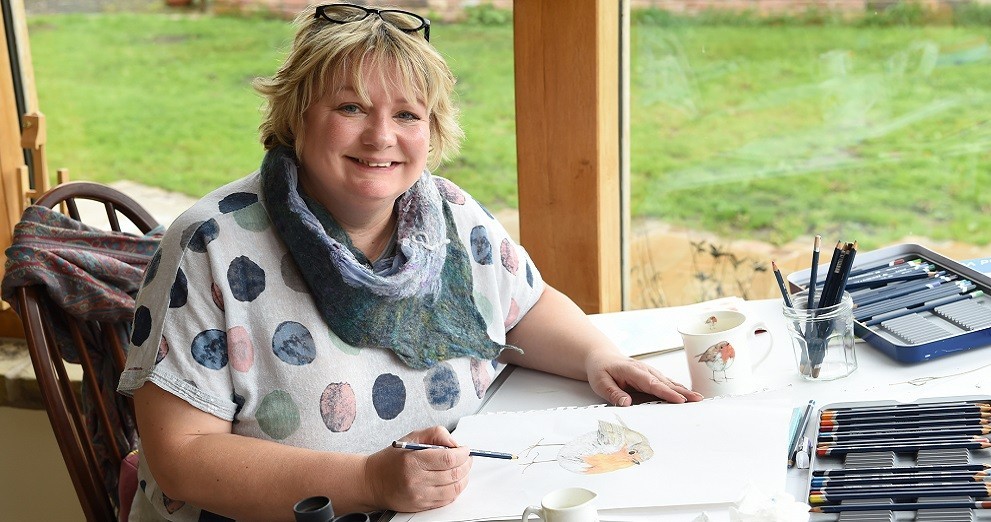 Emma Sutton in her studio at Mosney Mill website