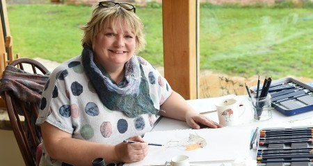 Emma Sutton in her studio at Mosney Mill website