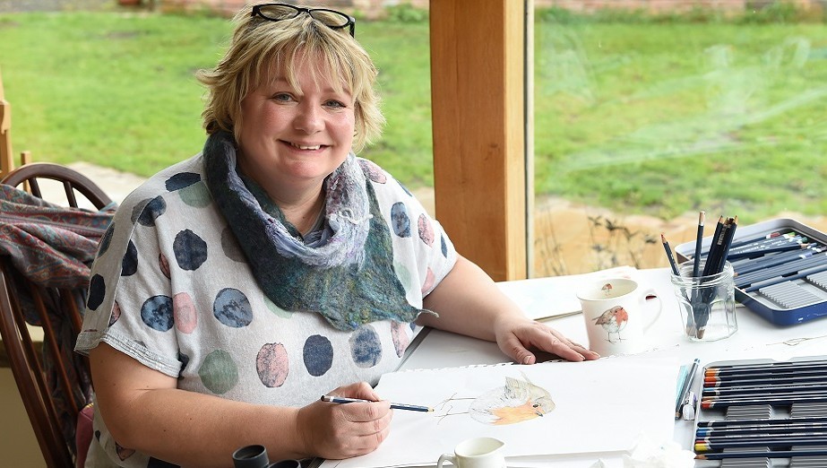 Emma Sutton in her studio at Mosney Mill website